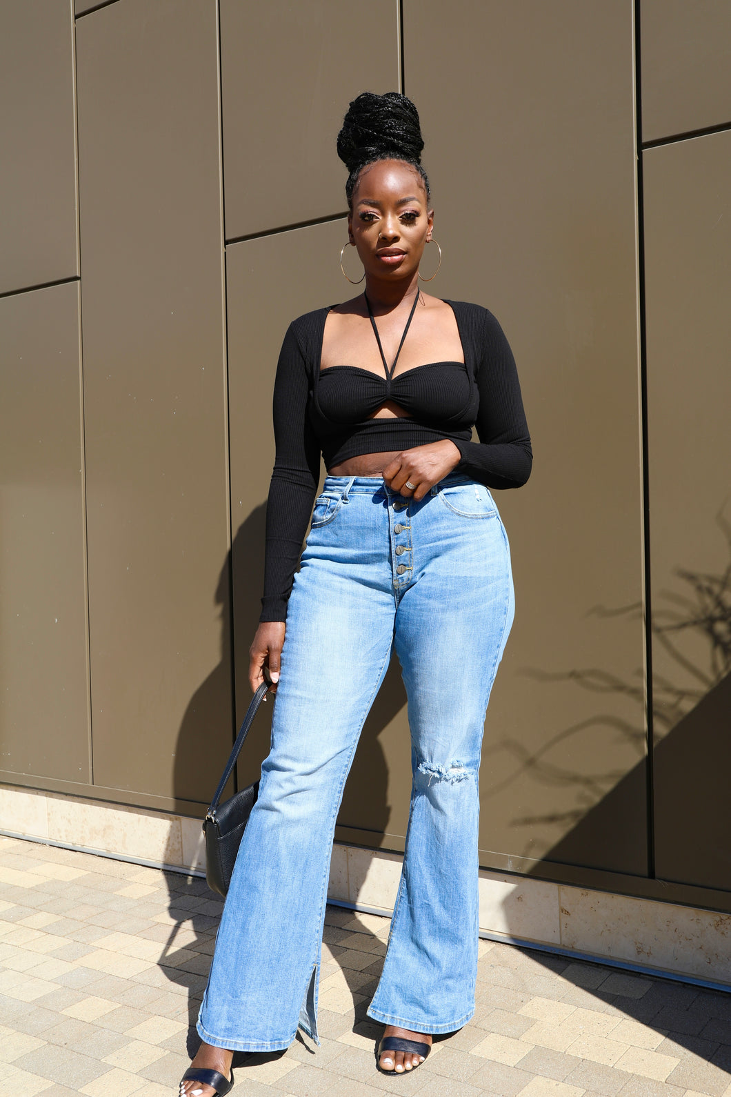 High waisted new arrivals flare jeans outfit